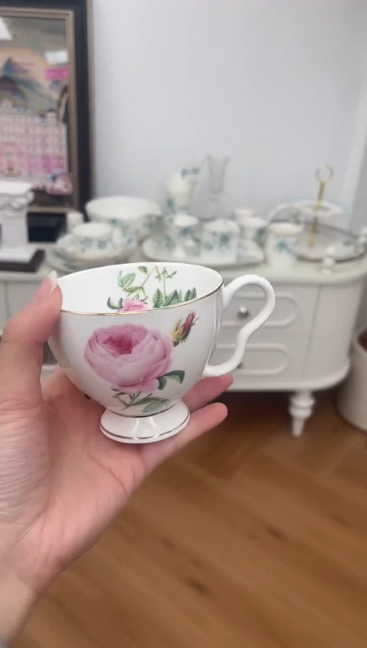 盘玫瑰高骨骨瓷杯子微瑕不退换