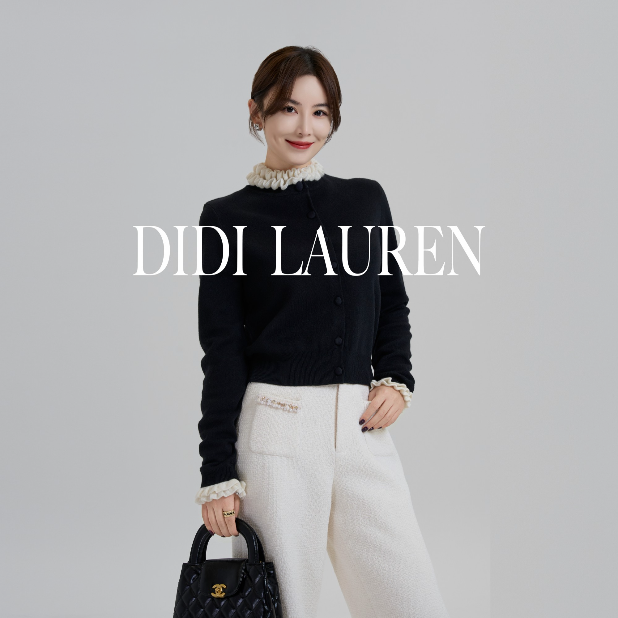 DIDI LAUREN“神明少女”韩系假两件香风款撞色花边羊毛针织开衫