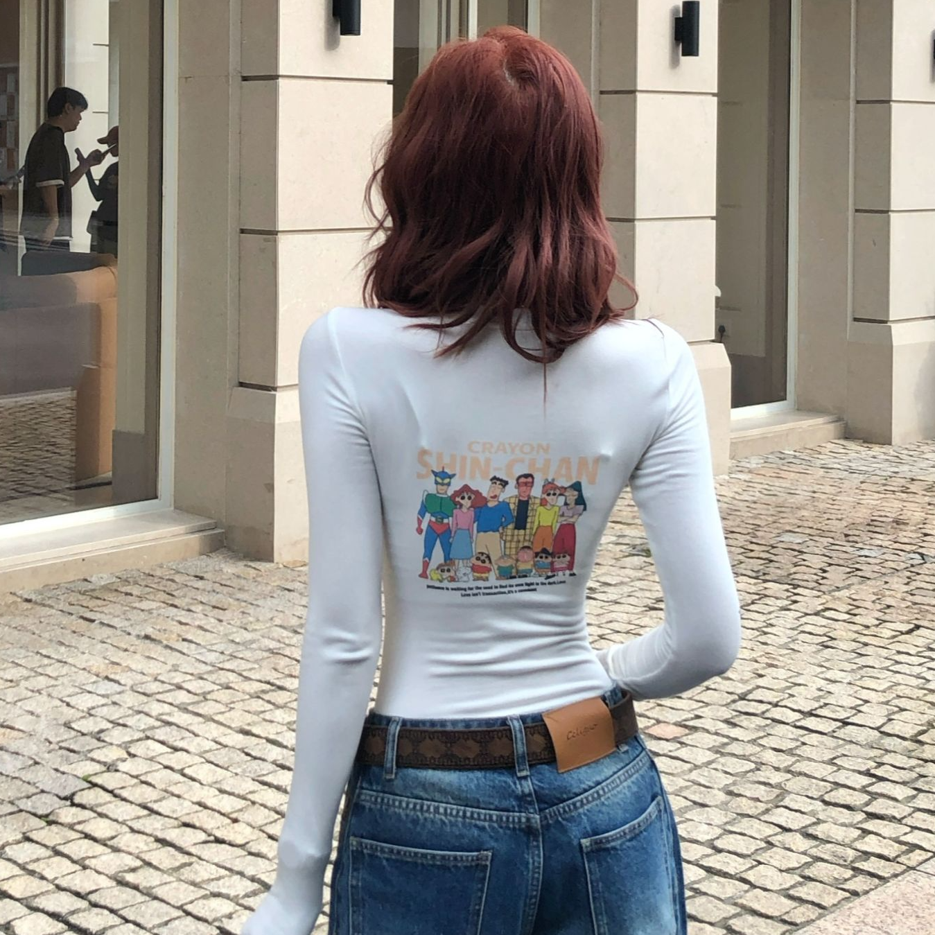 LI婉君【蜡笔全家桶】秋季显瘦打底长袖修身印花上衣LWJ25C3T3090