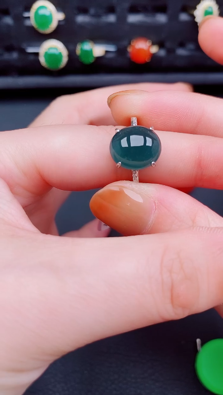 【闪购商品】翡翠戒指银S925镶嵌天然a货翡翠358