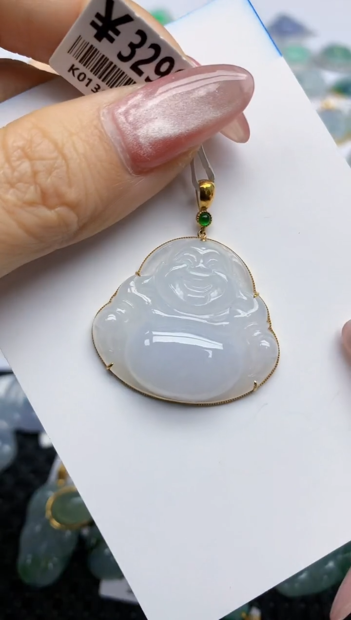 【闪购商品】翡翠挂件18K金镶嵌天然翡翠A货