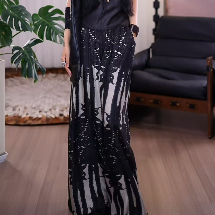 B『三寻』100%桑蚕丝新中式气质时尚设计显瘦宽松裤子