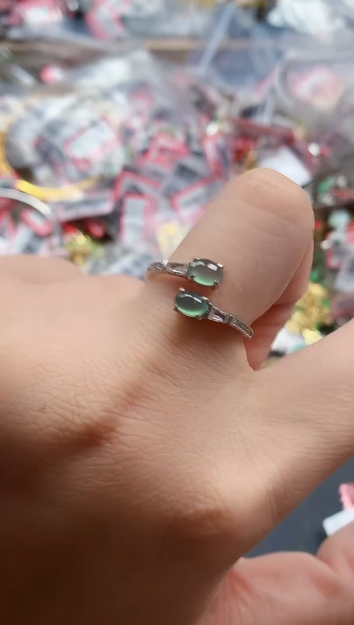 银S925镶嵌戒指翡翠天然A货缅甸翡翠