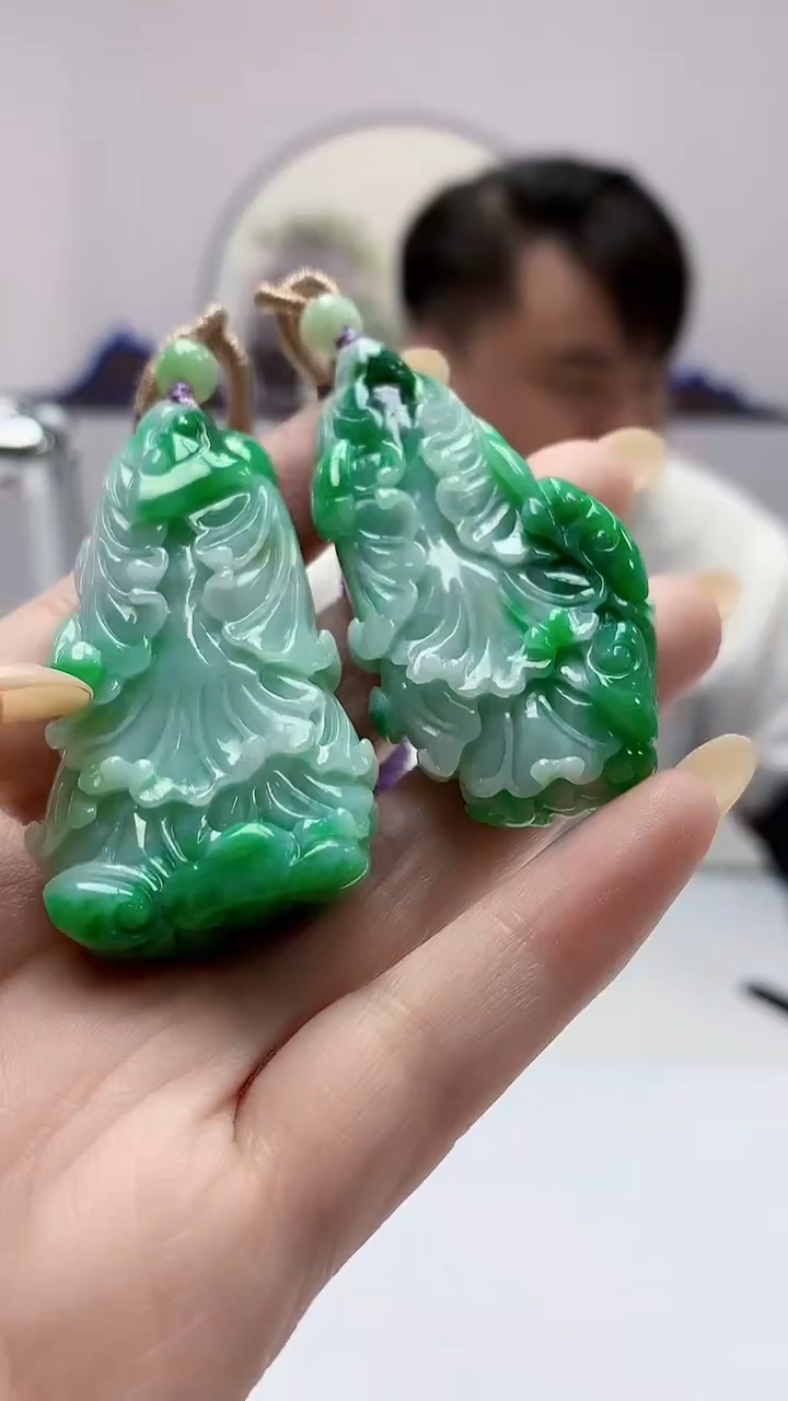 定制翡翠未镶嵌5060DD-毛货挂件白菜一对109