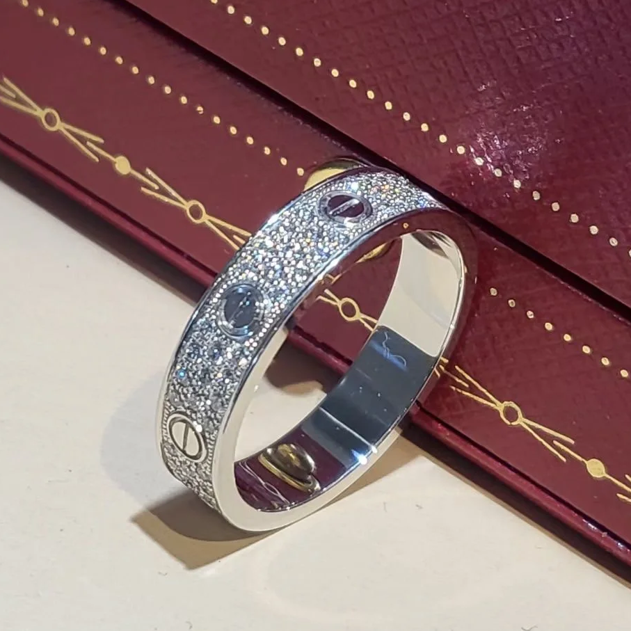 99新 Cartier/卡地亚 小花6欢 满天星 Love 戒指 55 18K白金