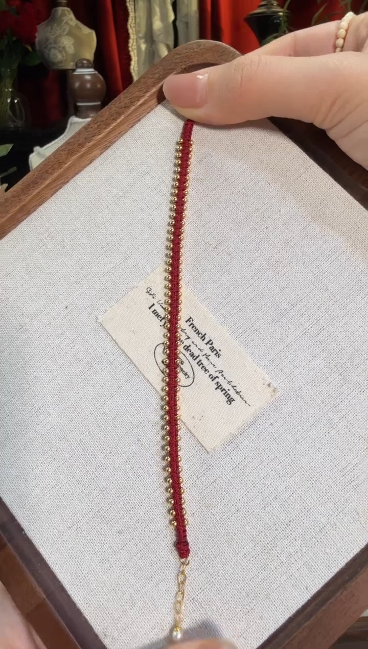 【闪购商品】淡水珍珠手绳18K金镶嵌双排红绳