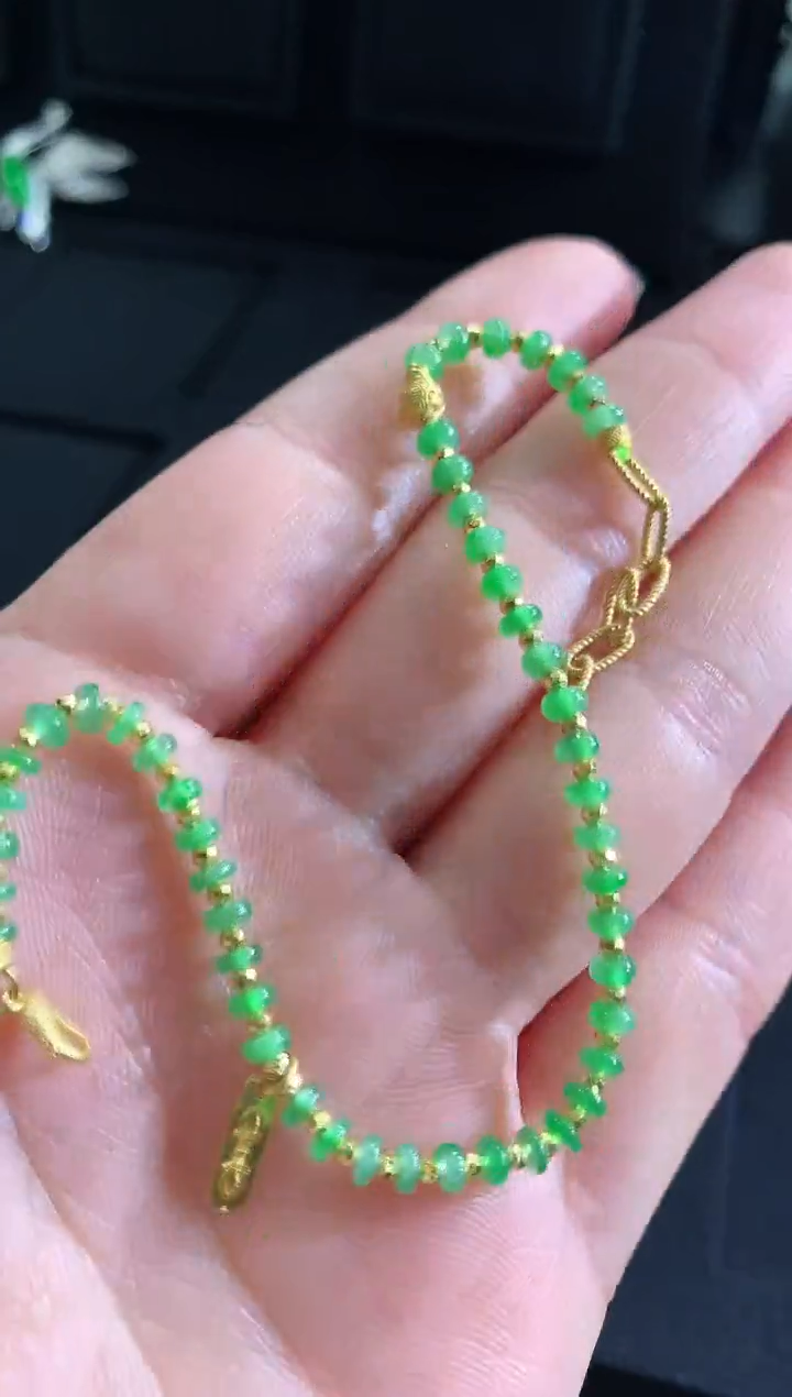 【闪购商品】翡翠手链18K金镶嵌手链