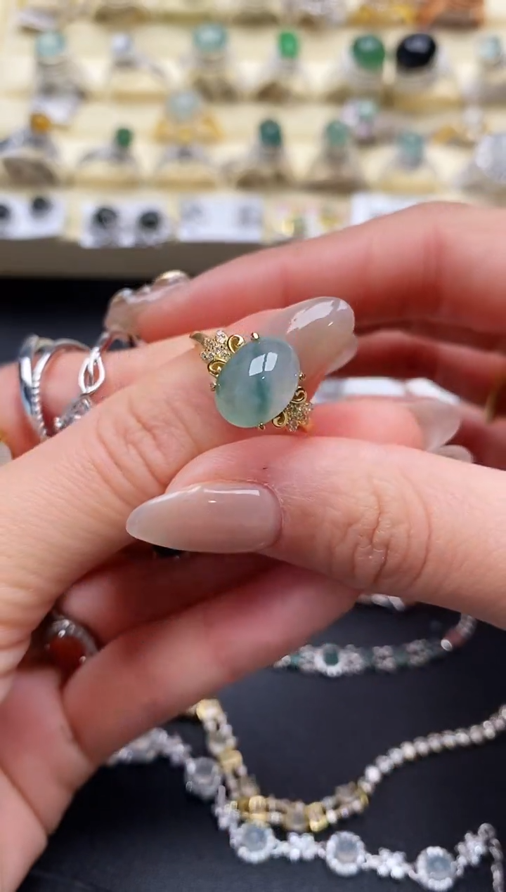 【闪购商品】翡翠戒指银S925镶嵌缅甸翡翠3   1+5