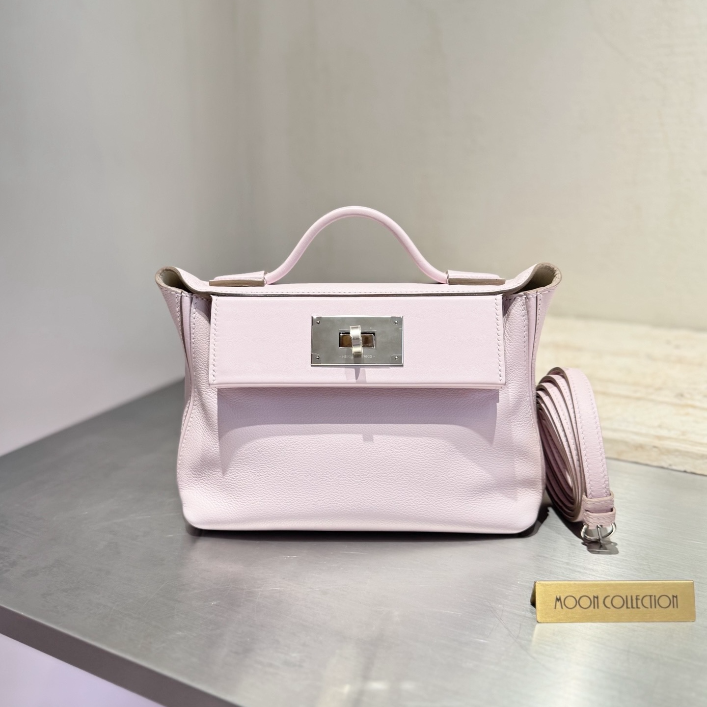 99新 Hermes/爱马仕 Mini2424 梦幻紫09内拼奶油白 Evercolor u刻