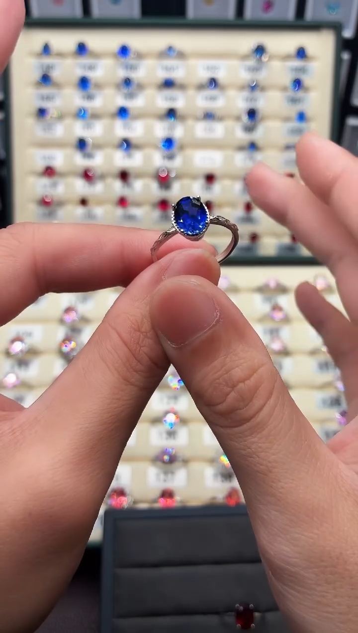 戒指蓝宝石银S925镶嵌1111