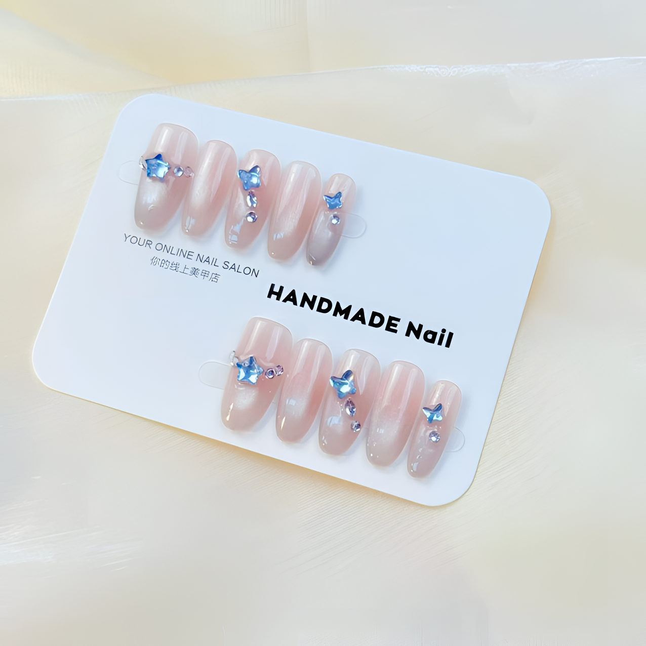 【水星记】中椭圆款腮红可爱纯手工穿戴甲爆闪猫眼闪钻显白美甲