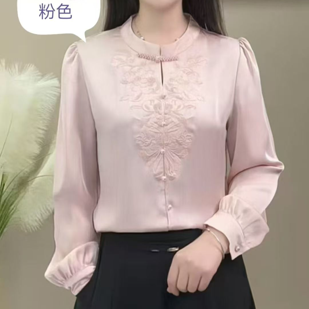 长袖秋季刺绣盘扣新中式秋季女衬衫小衫显瘦宽松上衣衬衣气质打