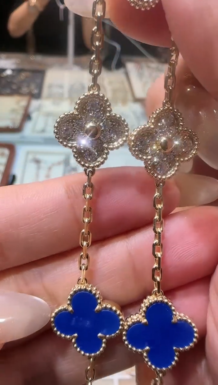 18k金蓝色隔钻五花手链