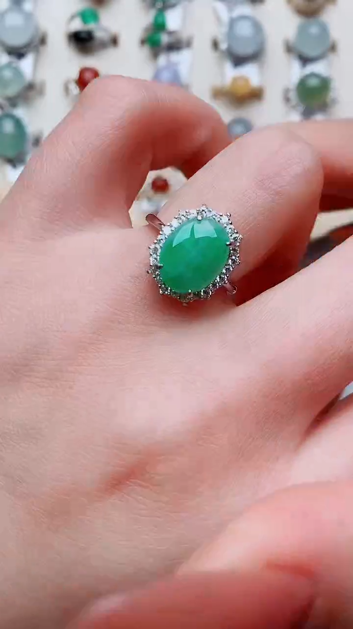 银S925镶嵌戒指翡翠...