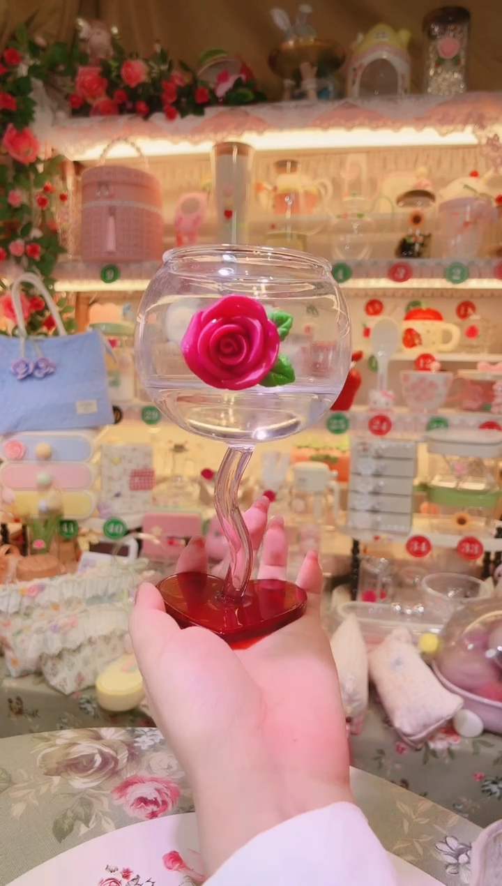 玫瑰花爱心红酒杯——手工制作品质好！