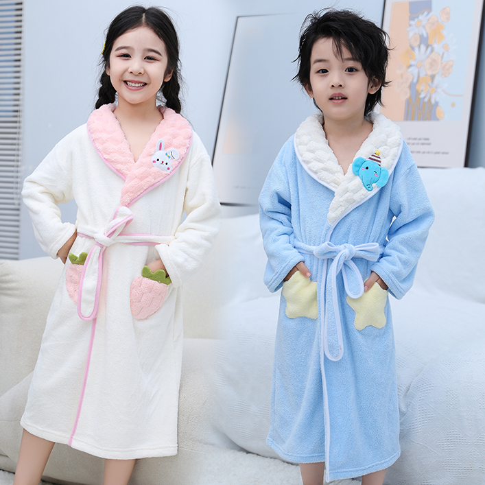 【如之纺】儿童可穿式浴巾中大童柔软吸水洗澡浴衣珊瑚绒家居服浴袍