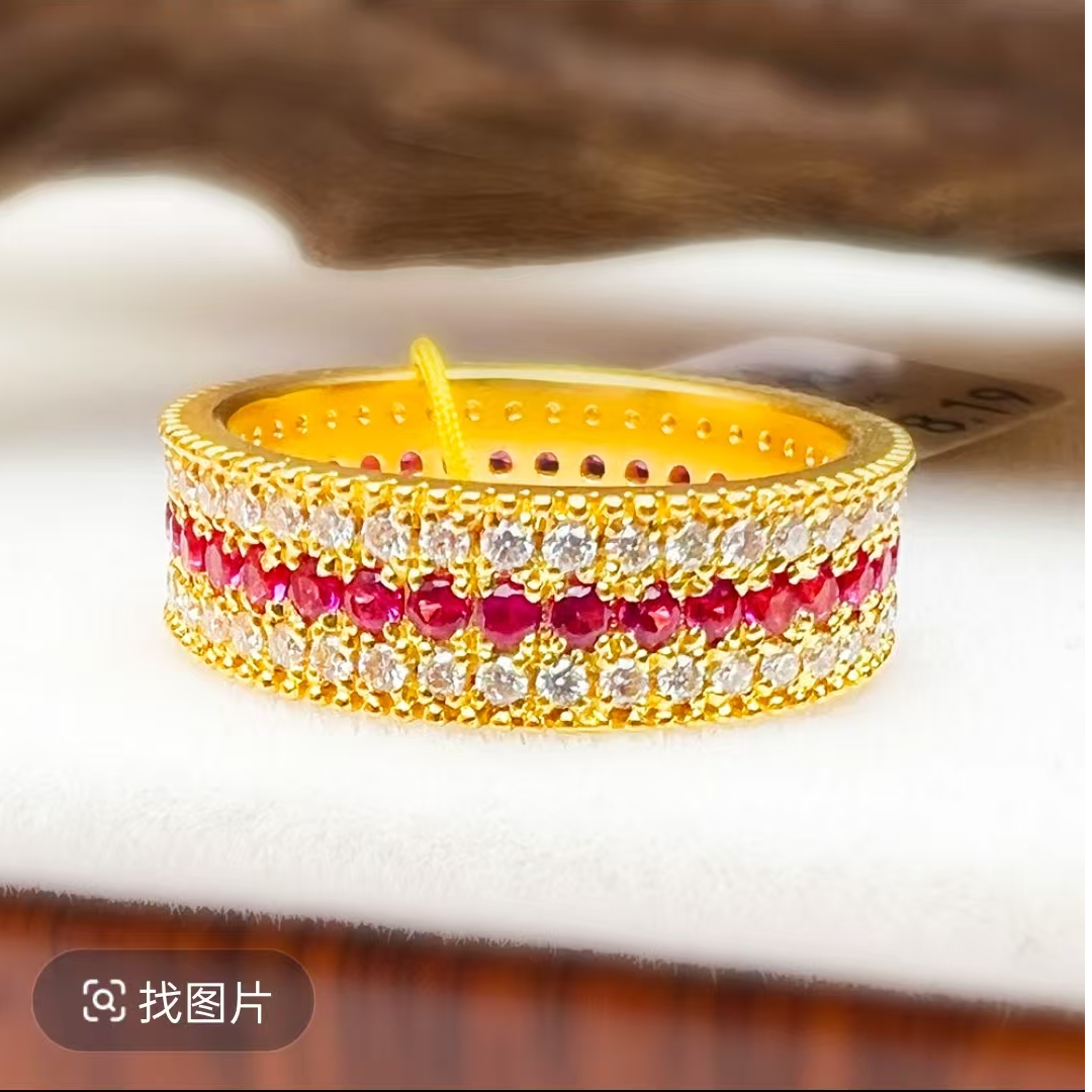 足金999玫瑰花窗戒指黄金戒指