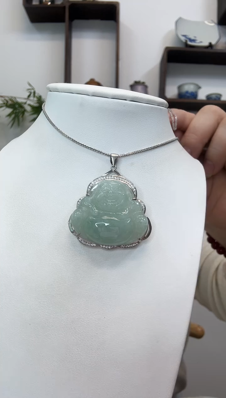 吊坠(赠链)银S925镶嵌翡翠佛公