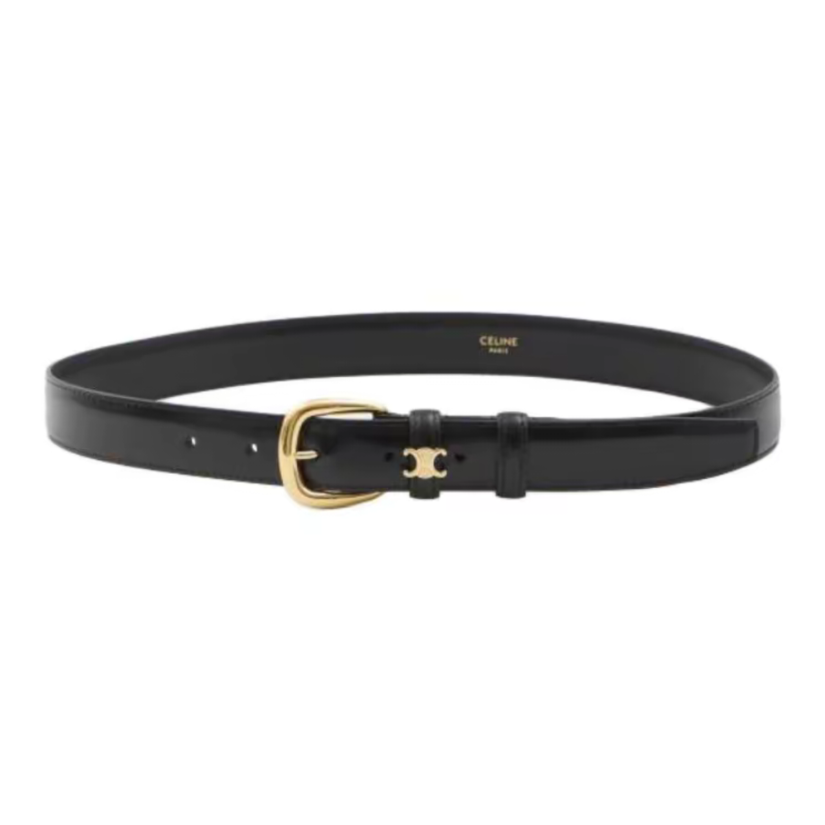 未使用 Celine/思琳 百搭风字母皮带时尚细腰带棕色时尚金色光面