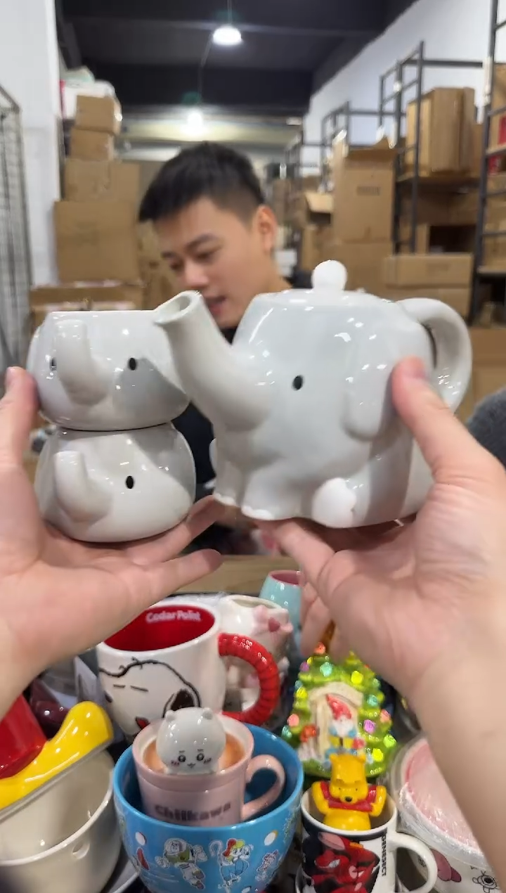 瓷片原盒大象茶壶套组