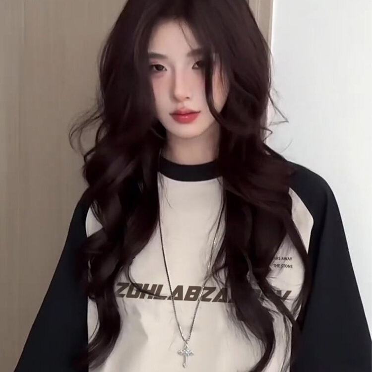 6643 设计感百搭宽松T恤上衣（微染色，不影响穿着，介意勿拍）