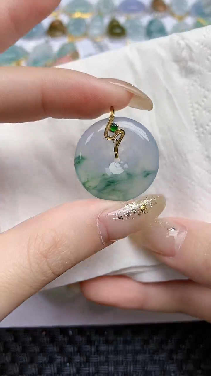 【闪购商品】翡翠颈饰18K金镶嵌天然A货翡翠 