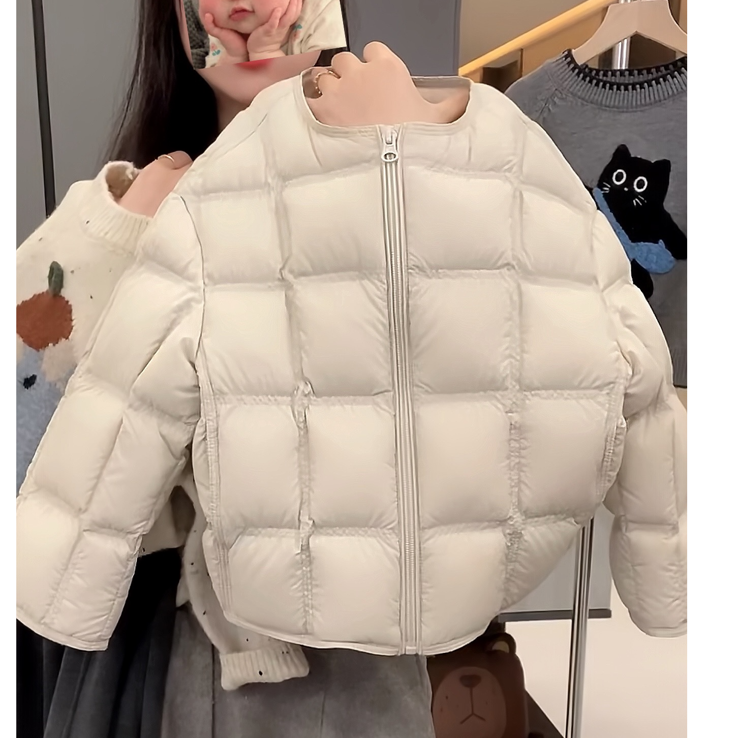 【小首尔】【泡芙奶泡】冬男女童韩版简约方格纹休闲保暖棉服HBB8425