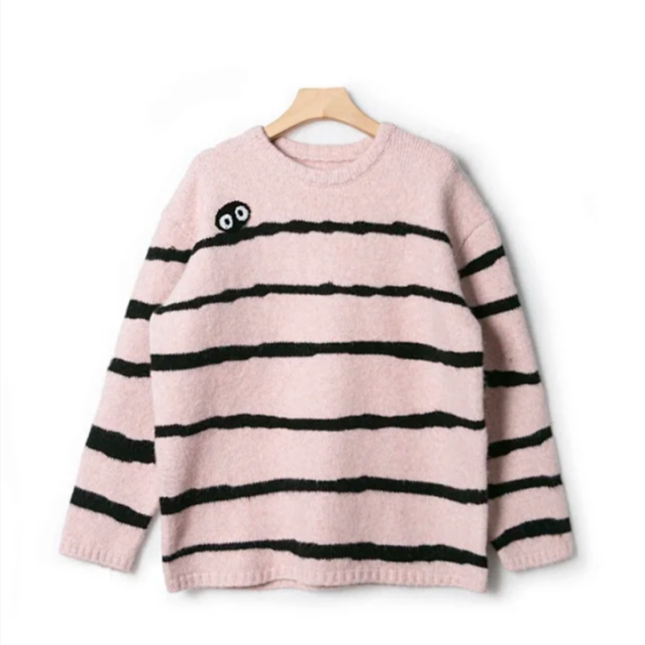 【滴滴亏本清货】生肖款粉嘟嘟贪吃蛇芭蕾粉套头条纹毛衣