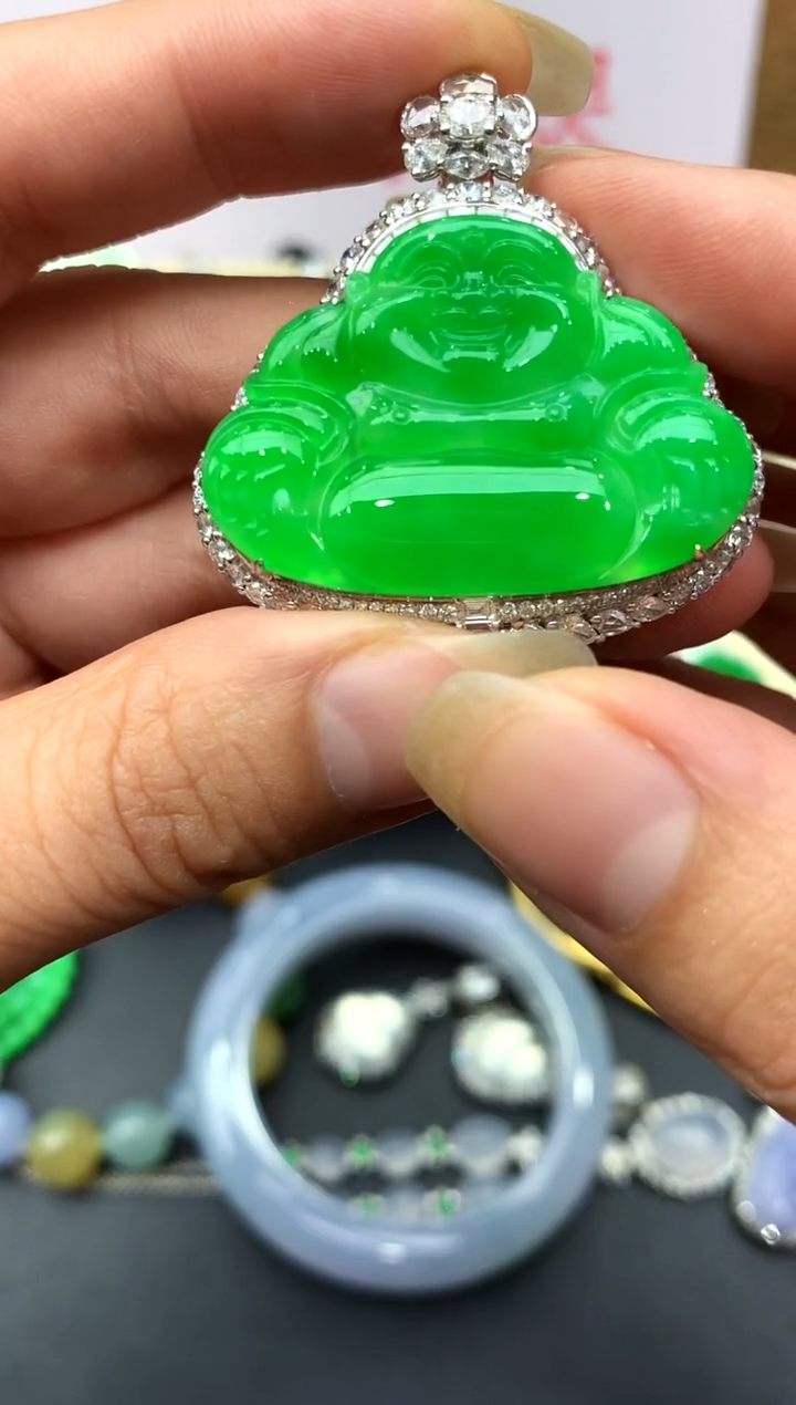 翡翠18K金镶嵌吊坠(不含链)340-中国好珍宝
