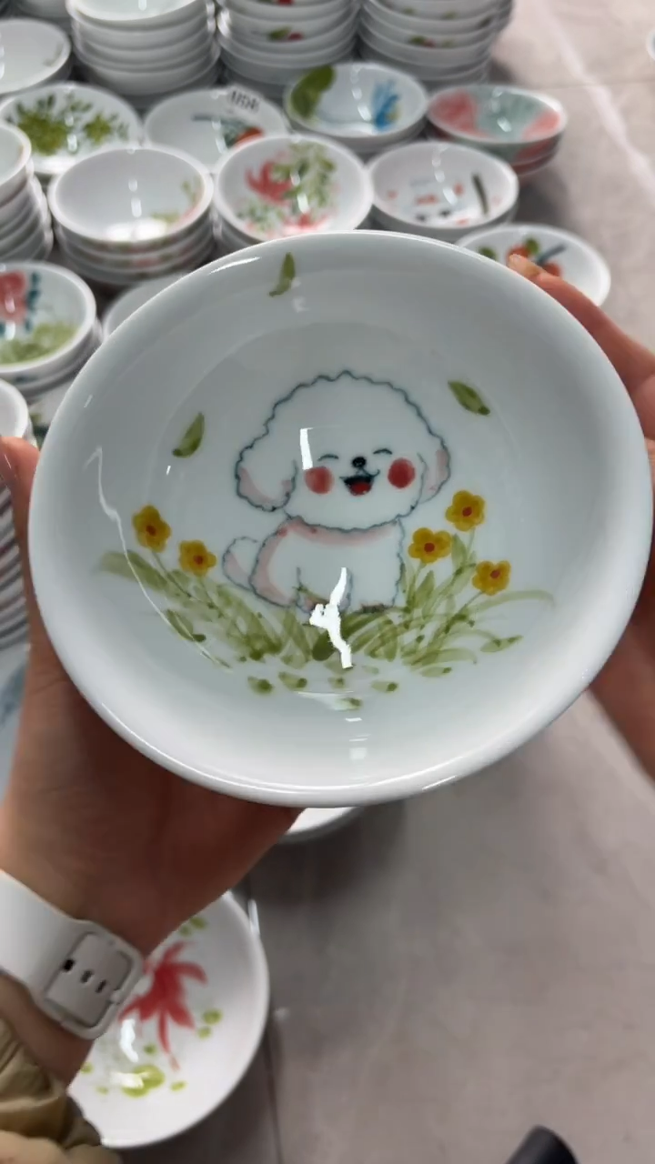 瓷片景德镇高温陶瓷食品级手绘釉中彩-斗笠碗