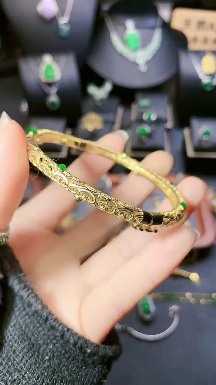 【闪购商品】翡翠手镯银S925镶嵌手镯