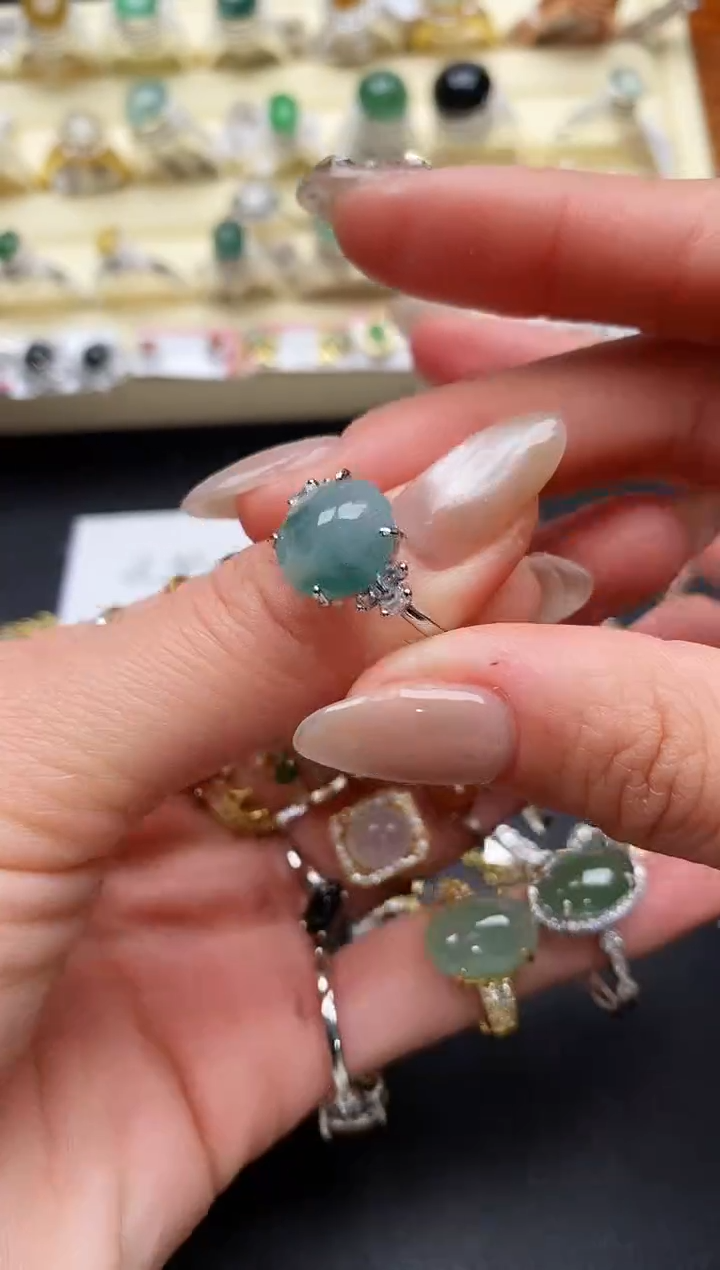 【闪购商品】翡翠戒指银S925镶嵌缅甸翡翠1  9+4