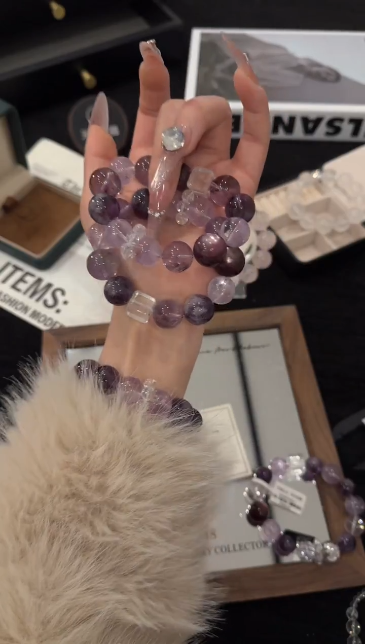 未镶嵌手链水晶紫水晶多宝x3591