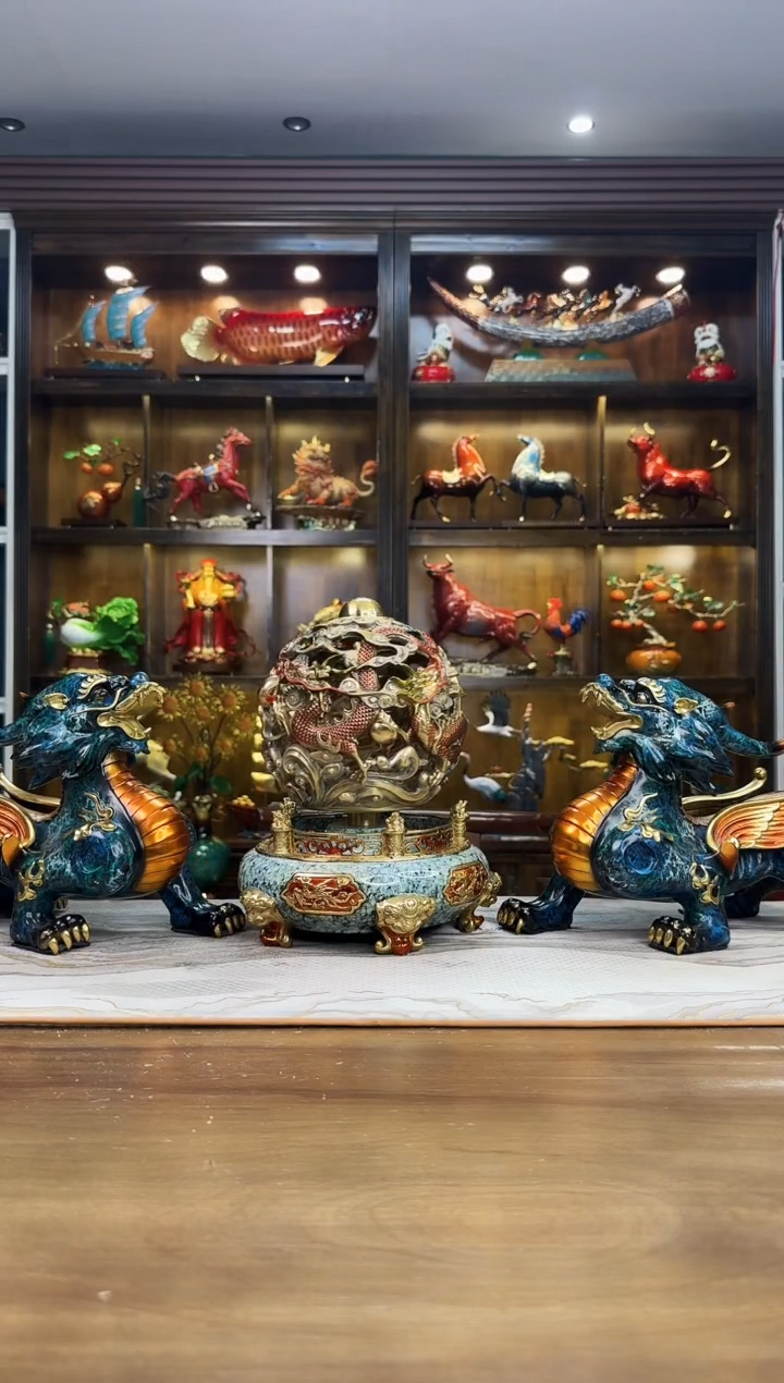 【闪购商品】揽财貔貅小号一对+五龙戏珠中号三件套