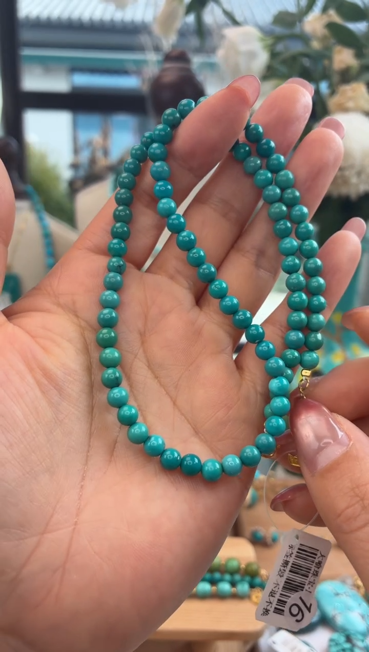 18K金镶嵌绿松石项链1