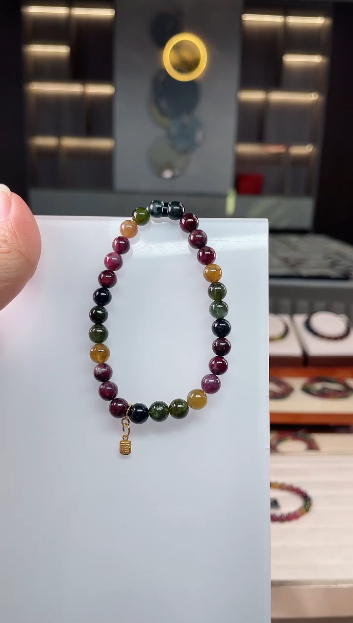 未镶嵌老矿碧玺彩虹单圈手串6mm+碧玺（多样性发一条）Q
