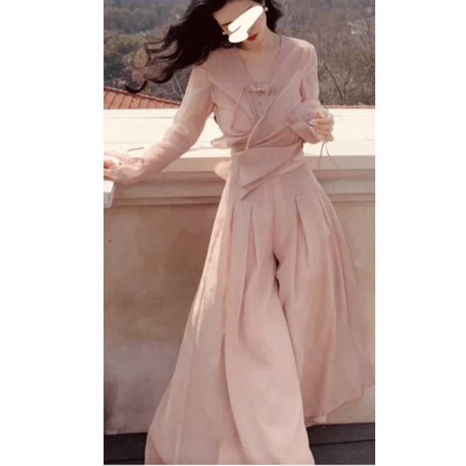 温柔国风九分裙裤三件套东1D地（衣长55左右裤长87左右82510