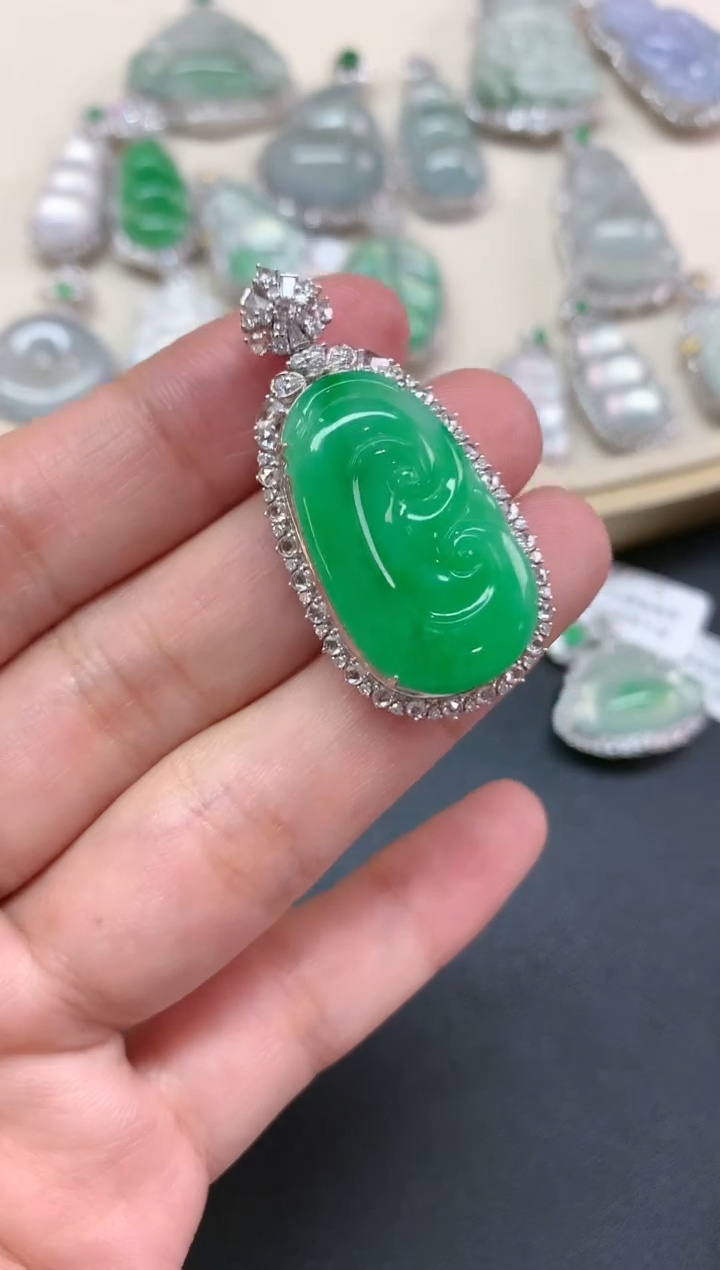 【闪购商品】翡翠吊坠(不含链)18K金镶嵌W184|25000