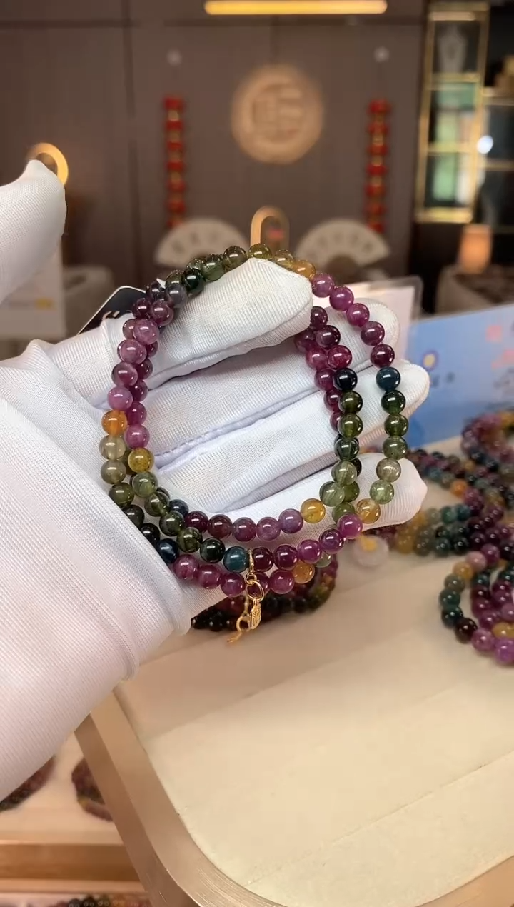 未镶嵌老矿碧玺彩虹三圈手串5mm+碧玺多样性发货一条xion