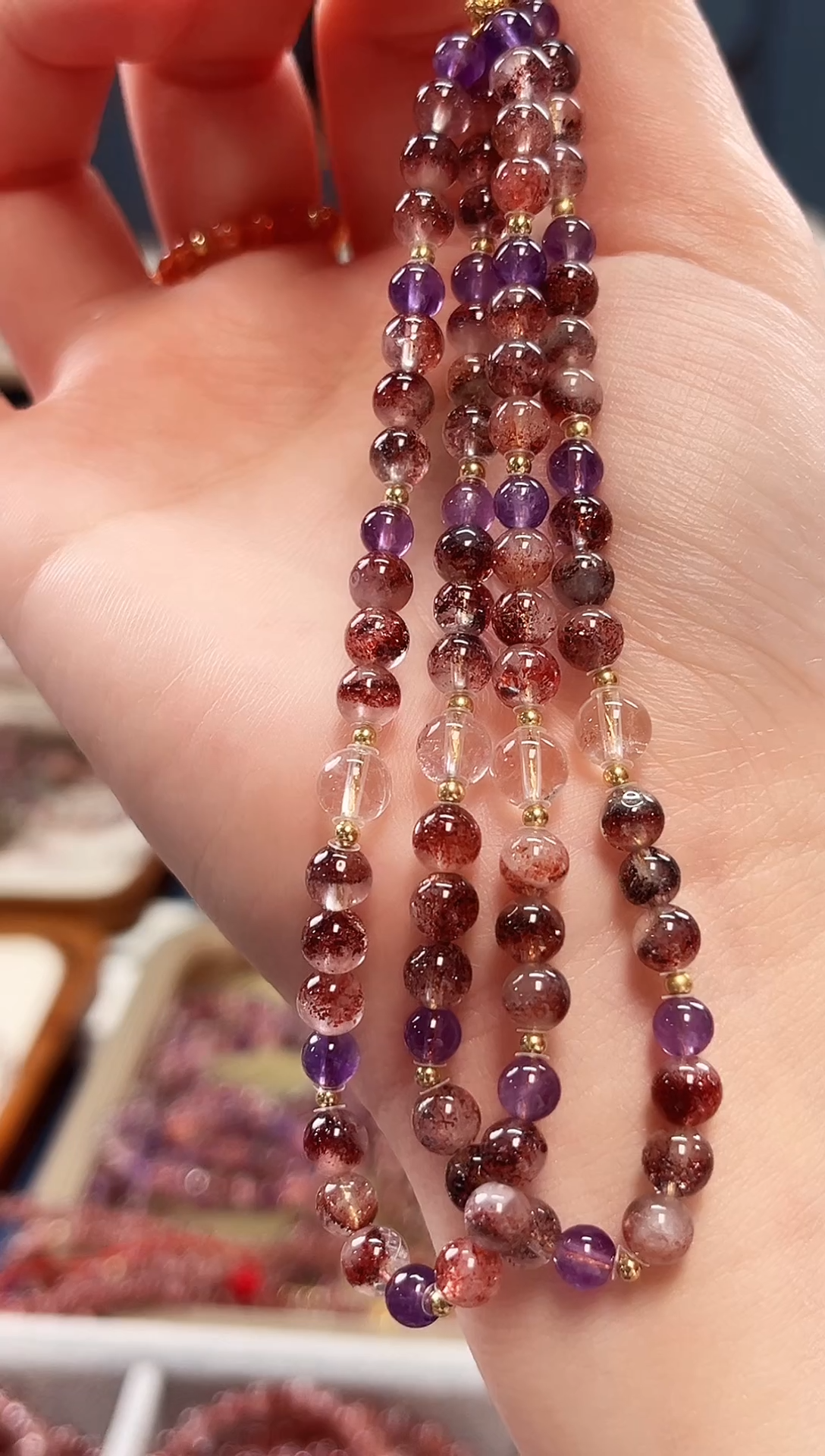 未镶嵌手串水晶金草莓超七手机链5mm【多样性发一】