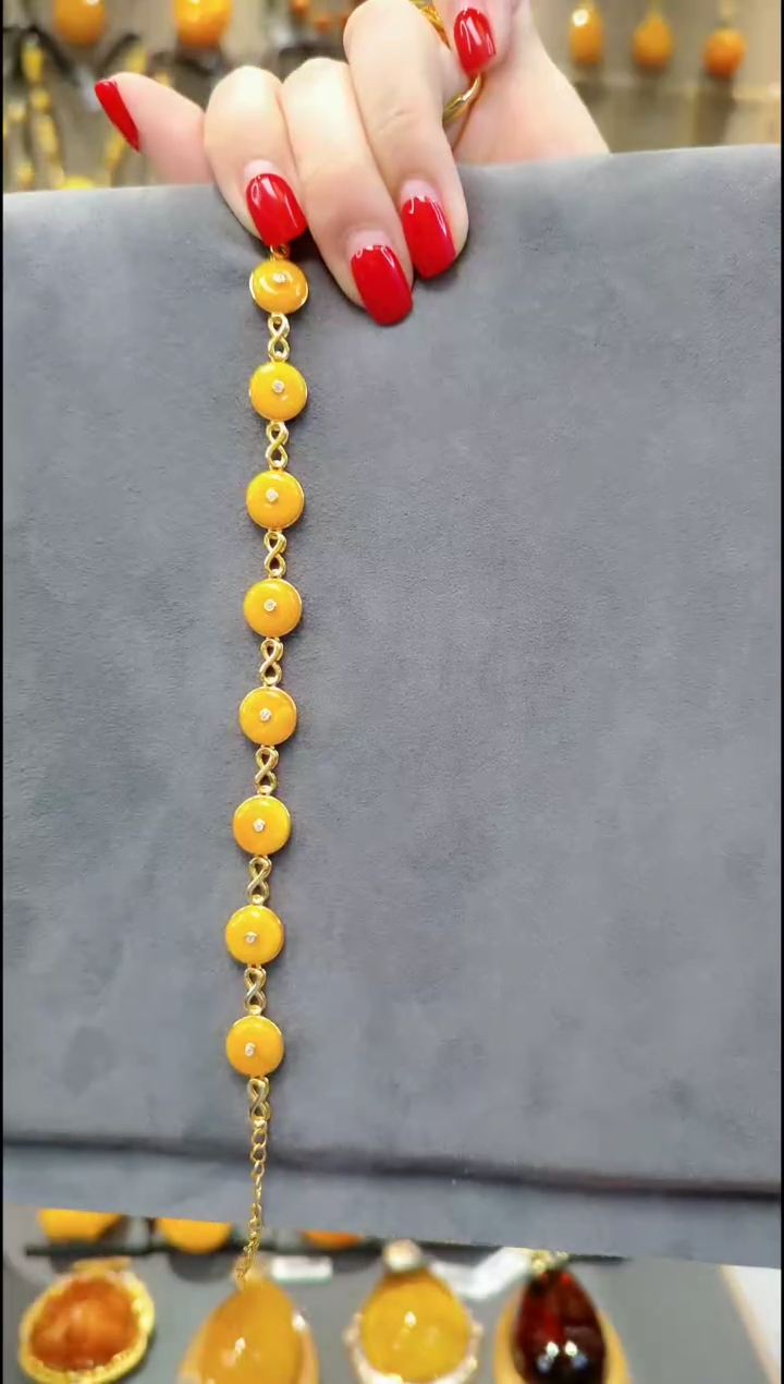 【闪购商品】蜜蜡手链银S925镀金镶嵌A074蜜蜡手链
