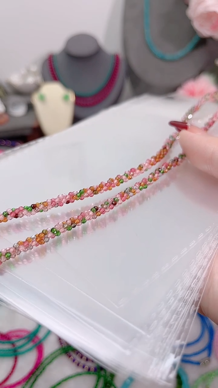 颈饰银S925镶嵌尖晶石粉麻花39.9