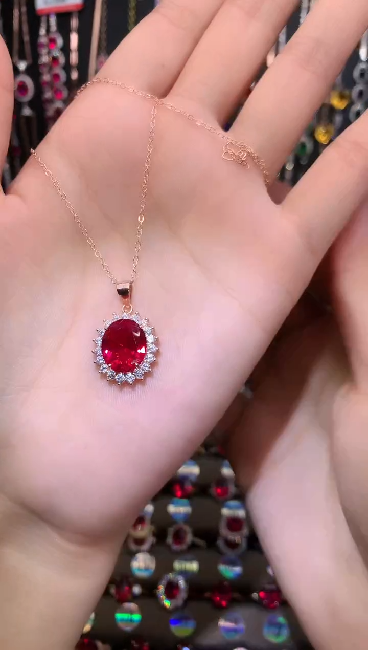 【闪购商品】红宝石吊坠(赠链)银S925镶嵌玫瑰金10.12