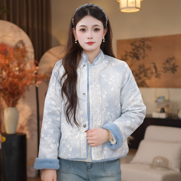 【晴花意-双面外套】新中式气质提花加绒双面穿外套7992