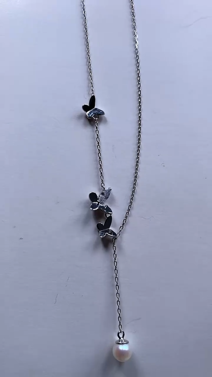 【闪购商品】海水珍珠颈饰银S925镶嵌蝴蝶款珍珠套链