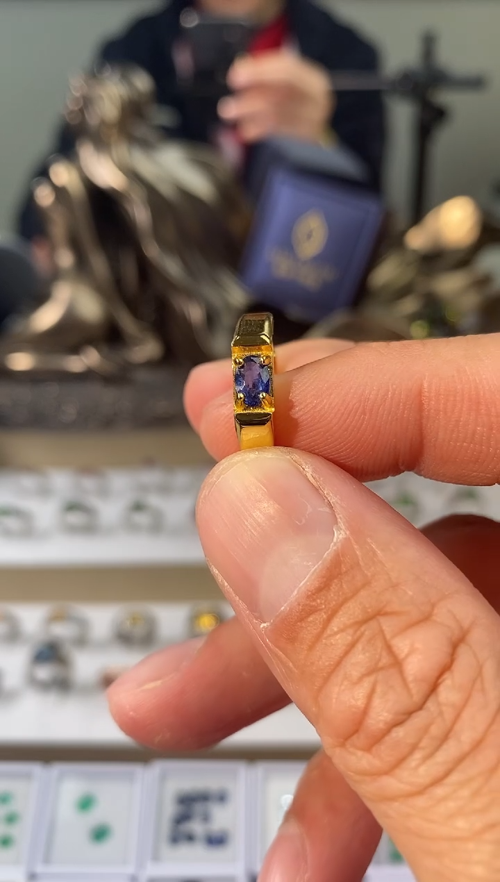 【闪购商品】蓝宝石戒指银S925镀金镶嵌活口戒圈拍下备注身高体重