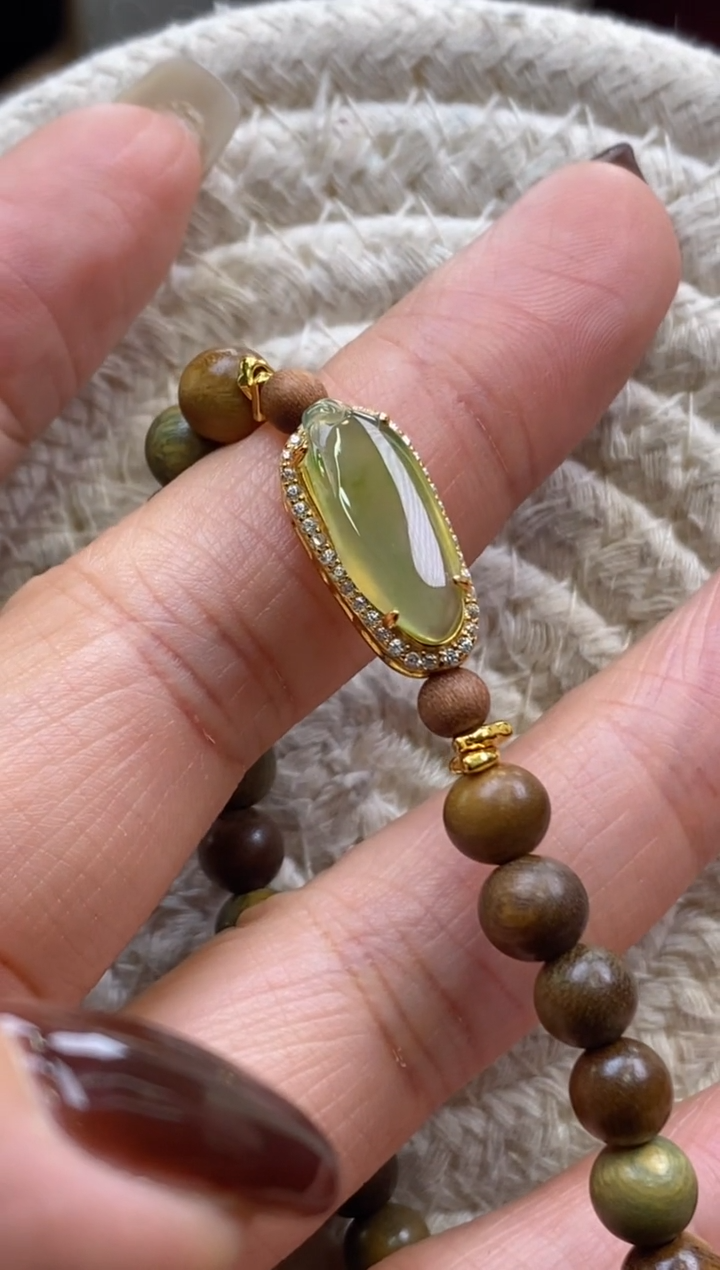 颈饰银S925镶嵌翡翠净货16497