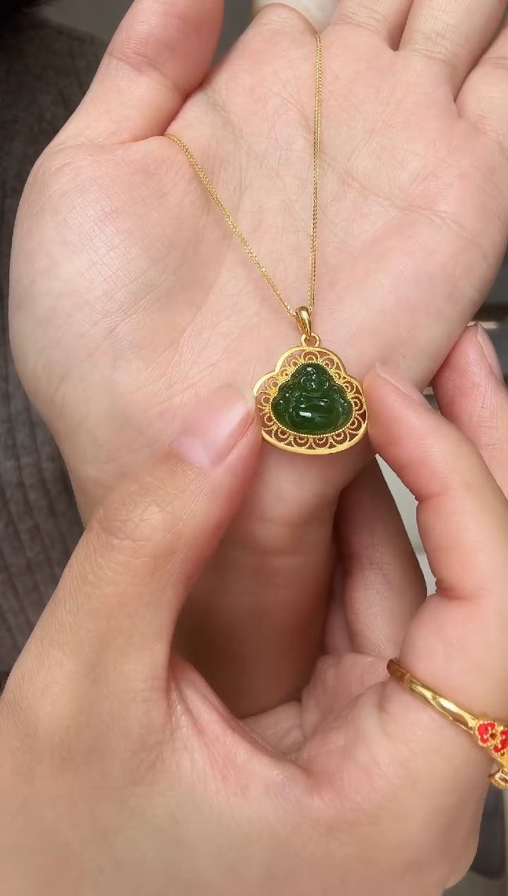 【闪购商品】和田玉（碧玉）吊坠(不含链)足金镶嵌佛公