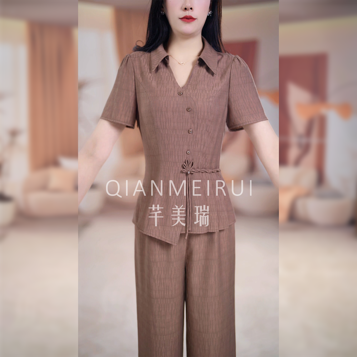 【芊美瑞】25B-181时尚套装2025夏季新款高档气质减龄阔腿裤两件套