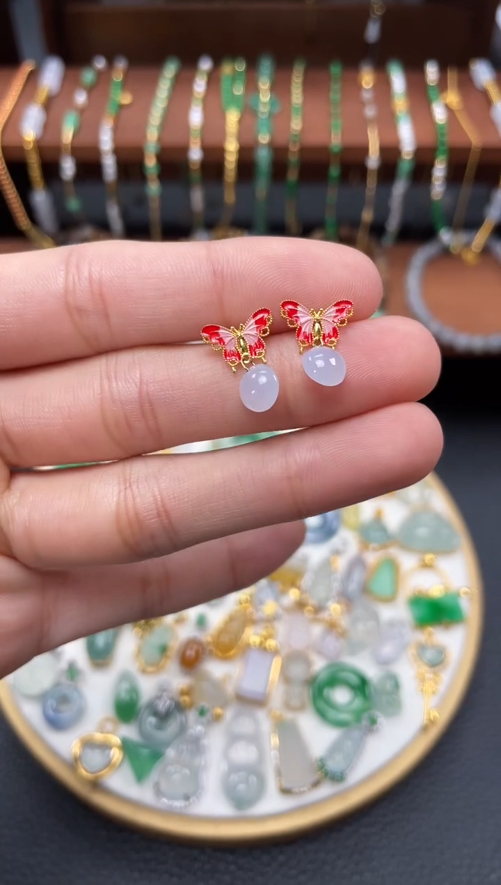 【闪购商品】翡翠耳钉18K金镶嵌2个 JK425